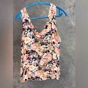 Torrid | Sleeveless Floral Tank Top | Black w Salmon & Purple | Size 1 (1X)